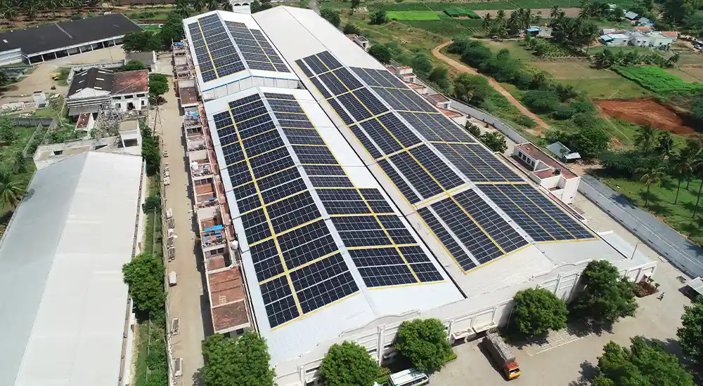 Industrial solar installation on factory rooftop